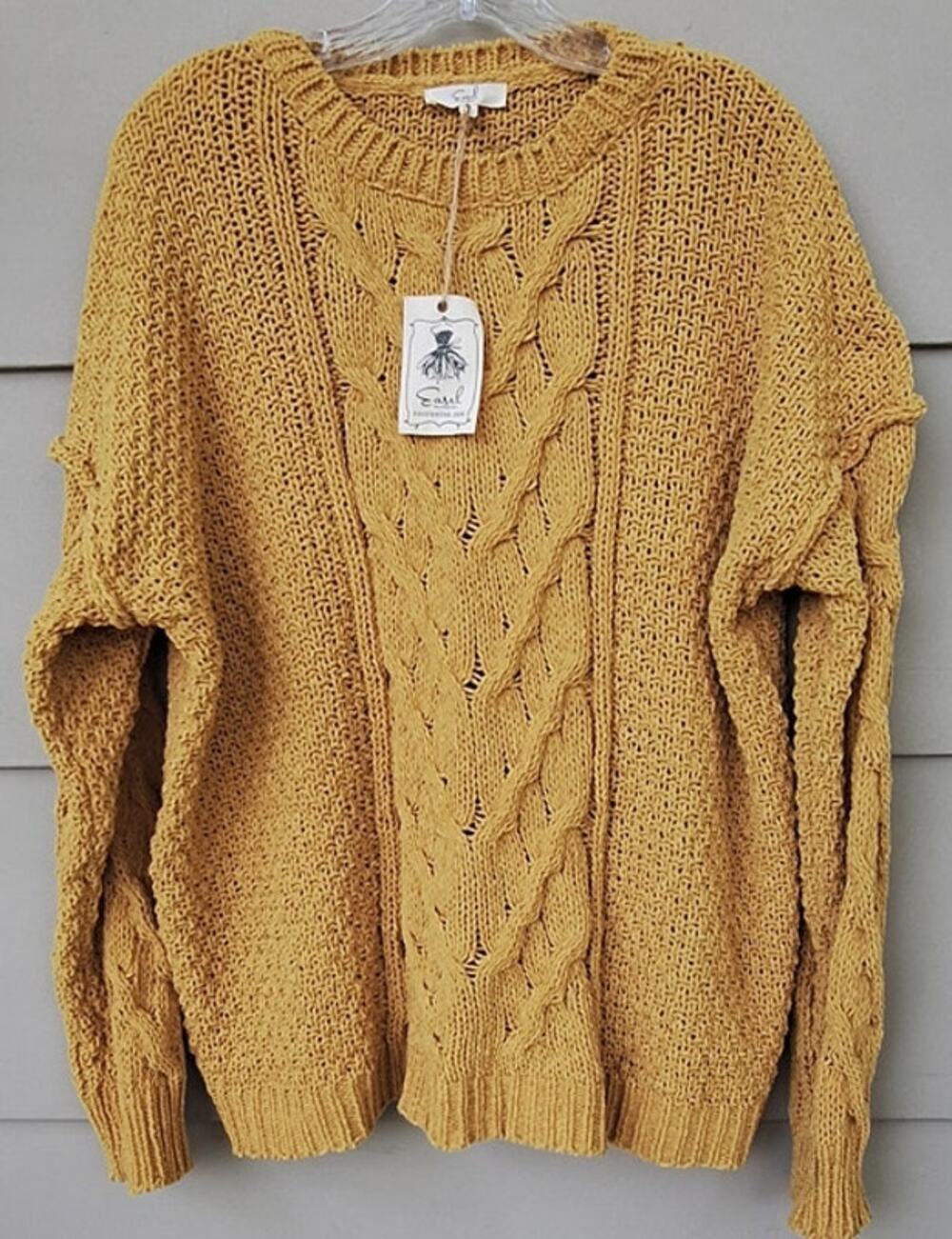 Easel Los Angeles Loose Knit Beach Casual Relaxed Mustard Sweater Size L